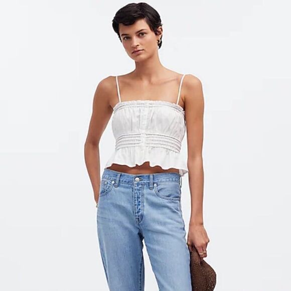 Madewell Smocked Button-Front Top in Poplin Women’s XL White - Picture 1 of 9